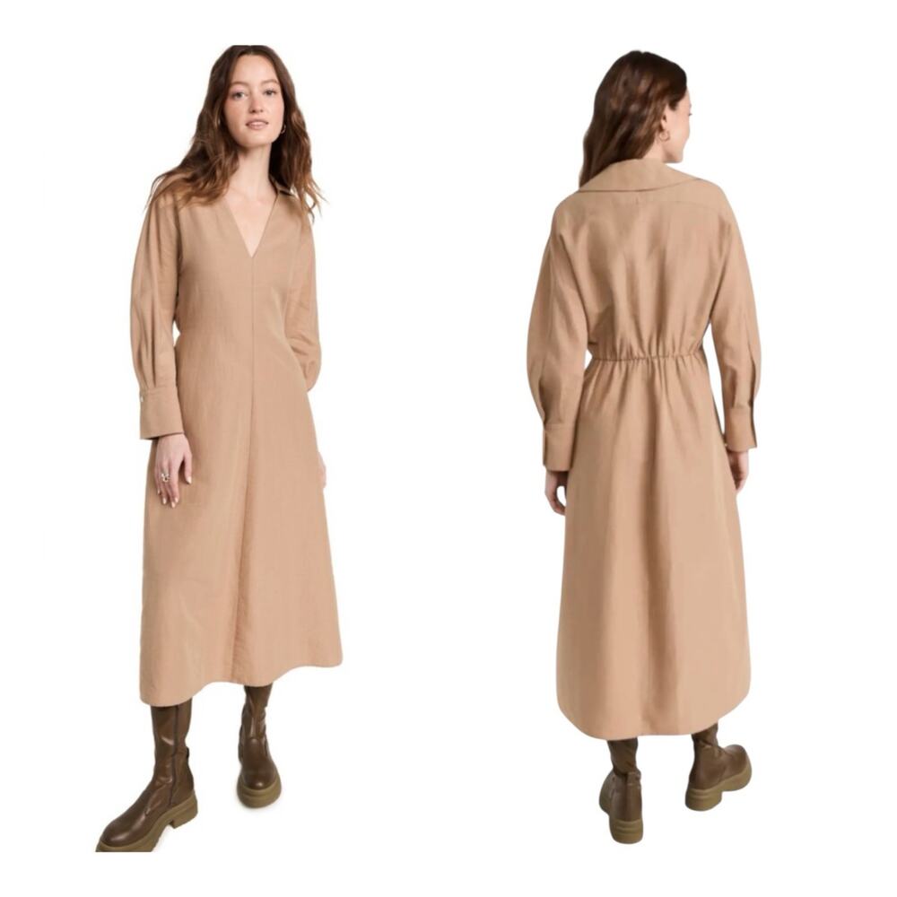 Vince Beige V-Neck Long Sleeve Midi Dress